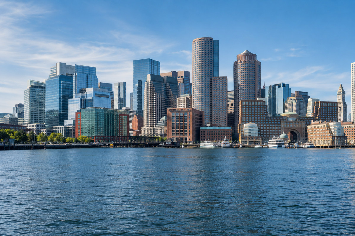 Illustrative Boston harbor and downtown skyline.