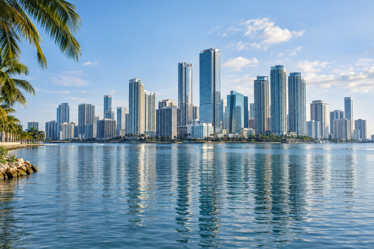 Illustrative Miami waterfront and city skyline.