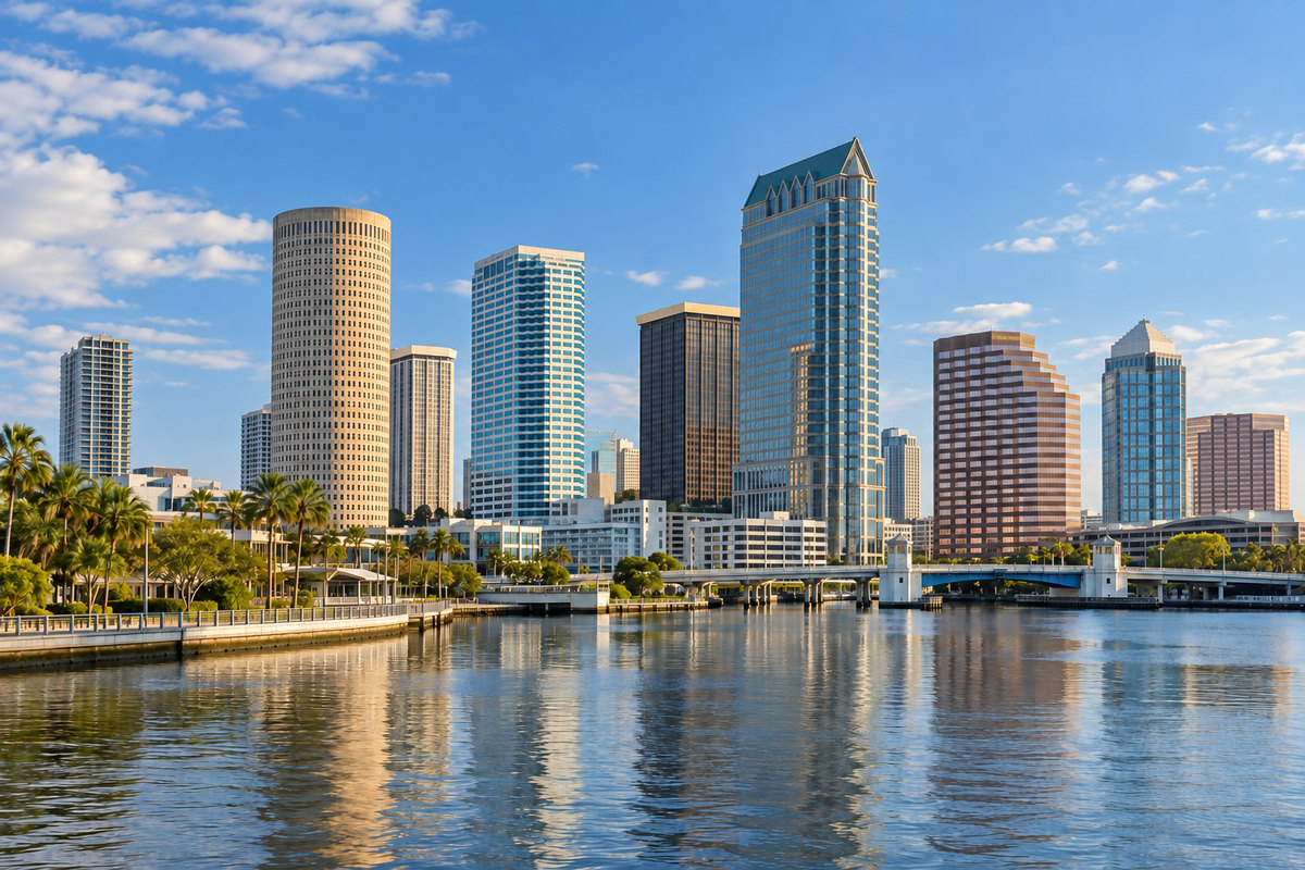 Illustrative Tampa waterfront and city skyline.