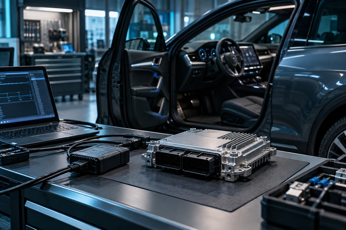 Illustrative vehicle electronics examination scene.